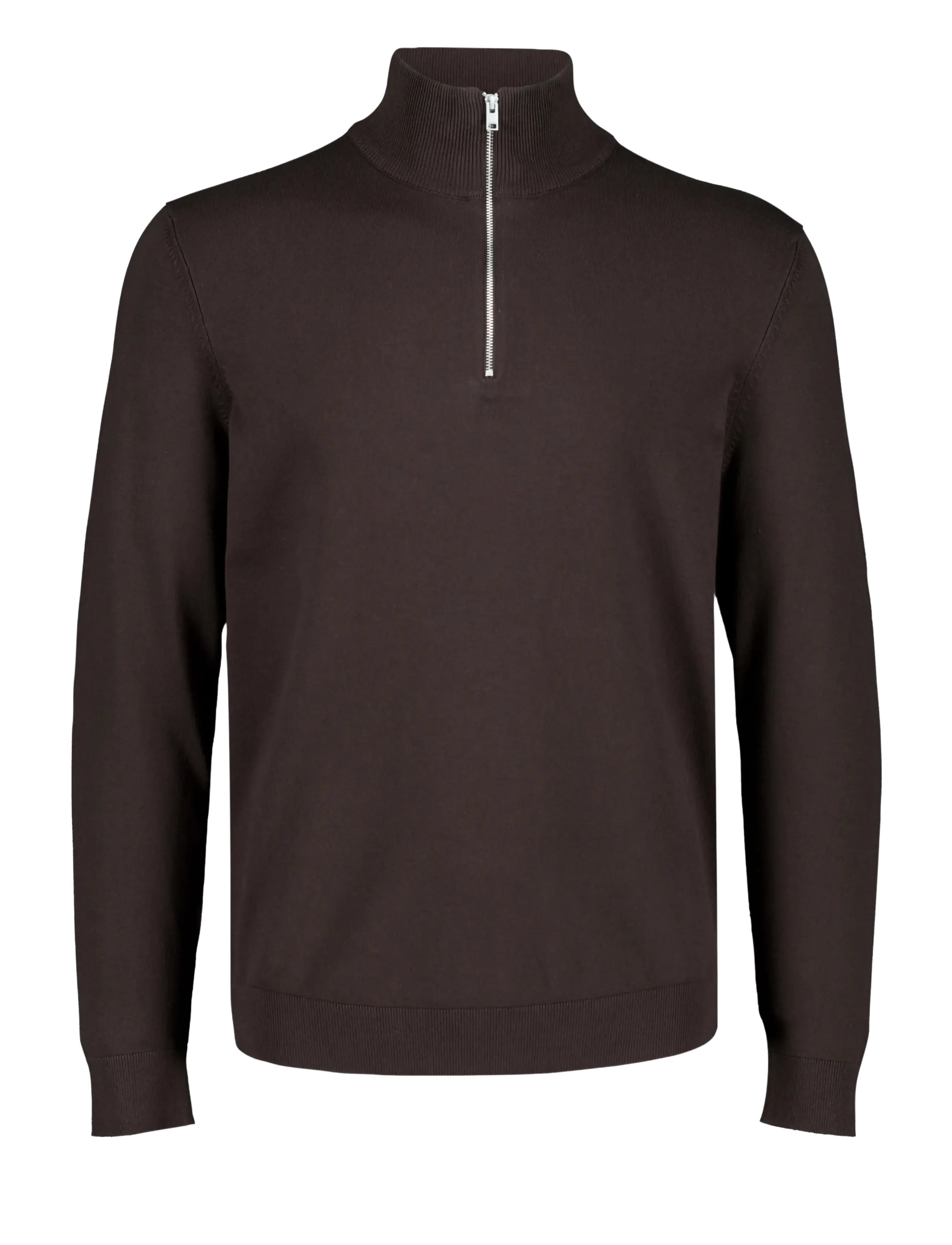 Lindbergh Soft viscose blend half zip sweater - Strik - DK BROWN / brown