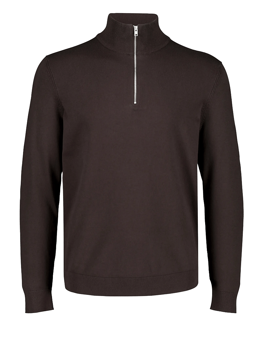 Lindbergh - Soft viscose blend half zip sweater - halfzip strik - dk brown - 0
