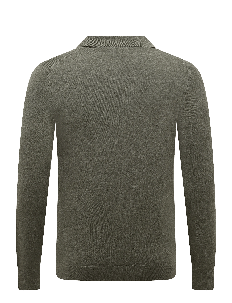 Lindbergh - Soft viscose blend v-neck polo - long-sleeved knitted polos - army mel - 1