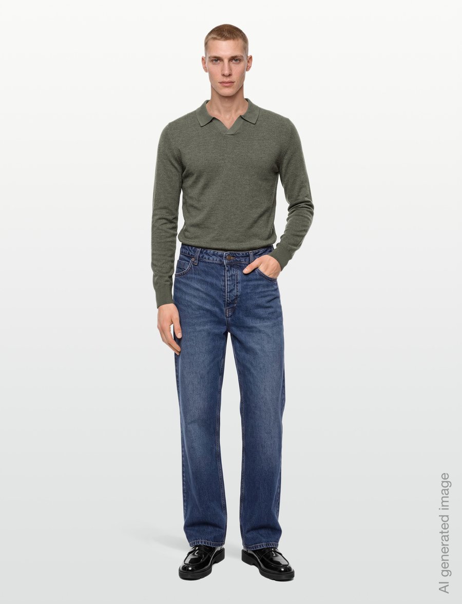Lindbergh - Soft viscose blend v-neck polo - långärmade stickade pikétröjor - army mel - 0