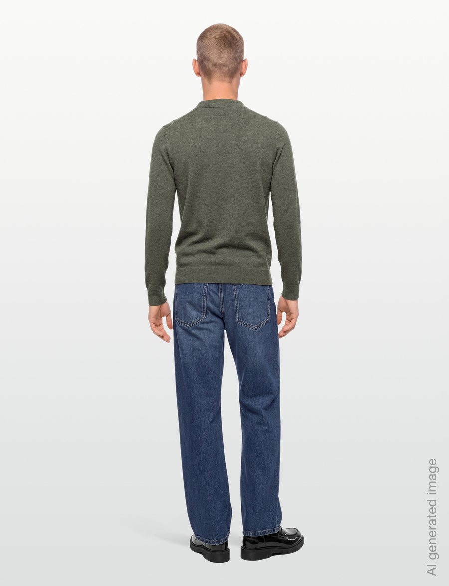 Lindbergh - Soft viscose blend v-neck polo - långärmade stickade pikétröjor - army mel - 4