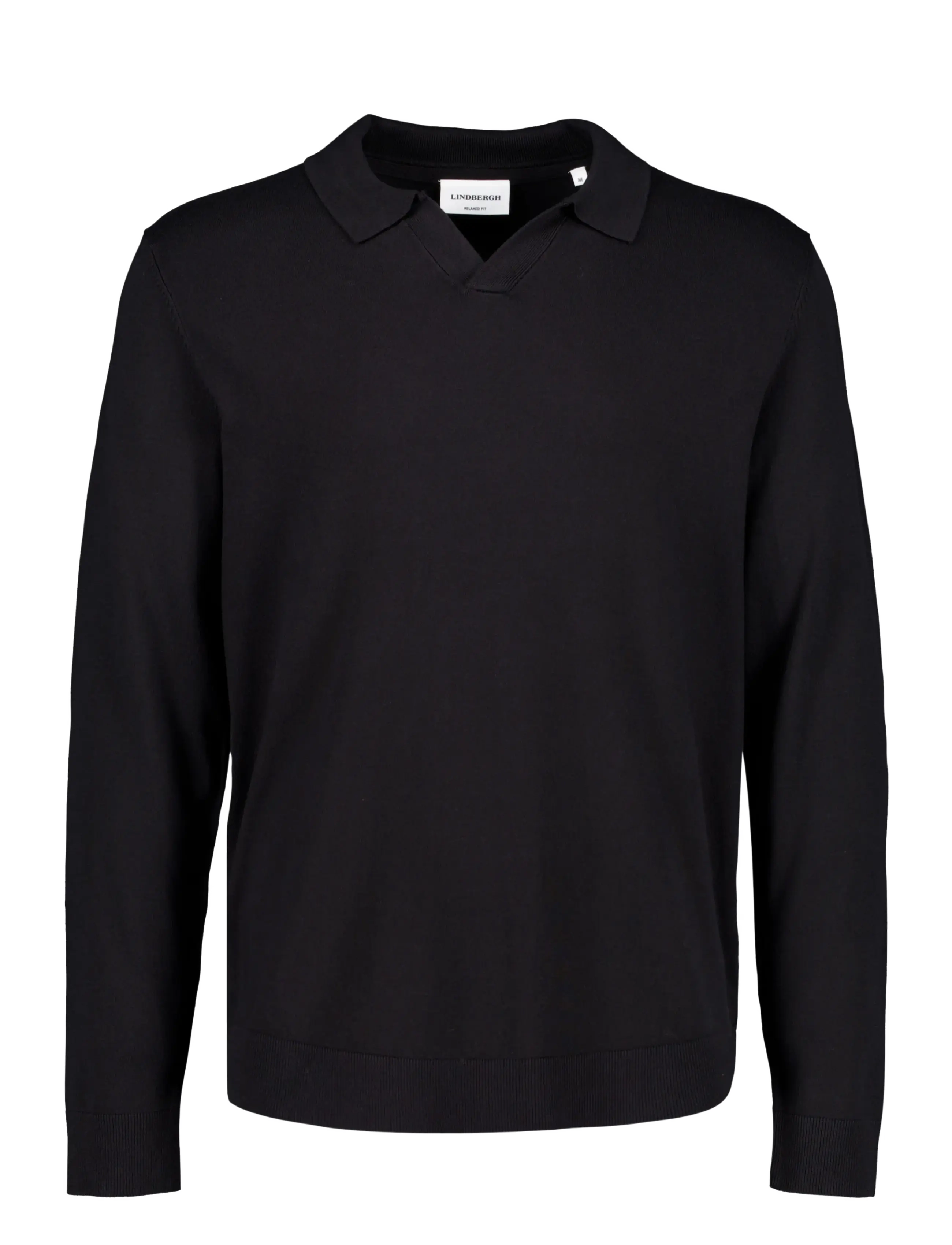 Lindbergh Soft Viscose Blend V-Neck Polo, M, Knitwear, Schwarz - V-necks, Männer