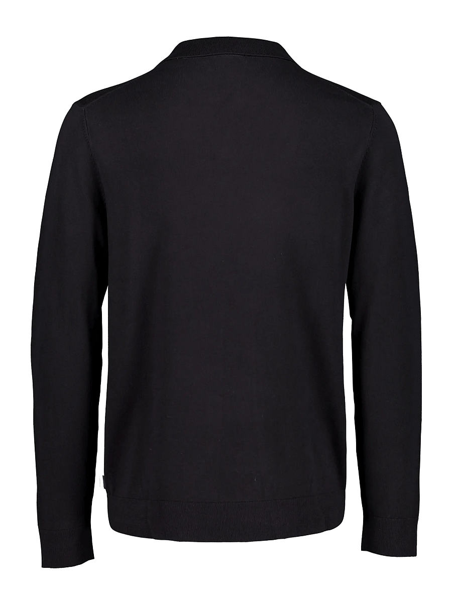 Lindbergh - Soft viscose blend v-neck polo - long-sleeved knitted polos - black - 1