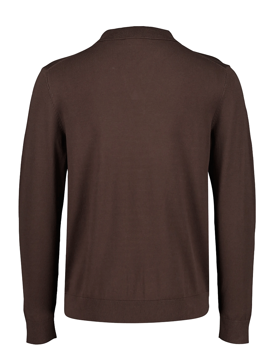 Lindbergh - Soft viscose blend v-neck polo - long-sleeved knitted polos - dk brown - 1