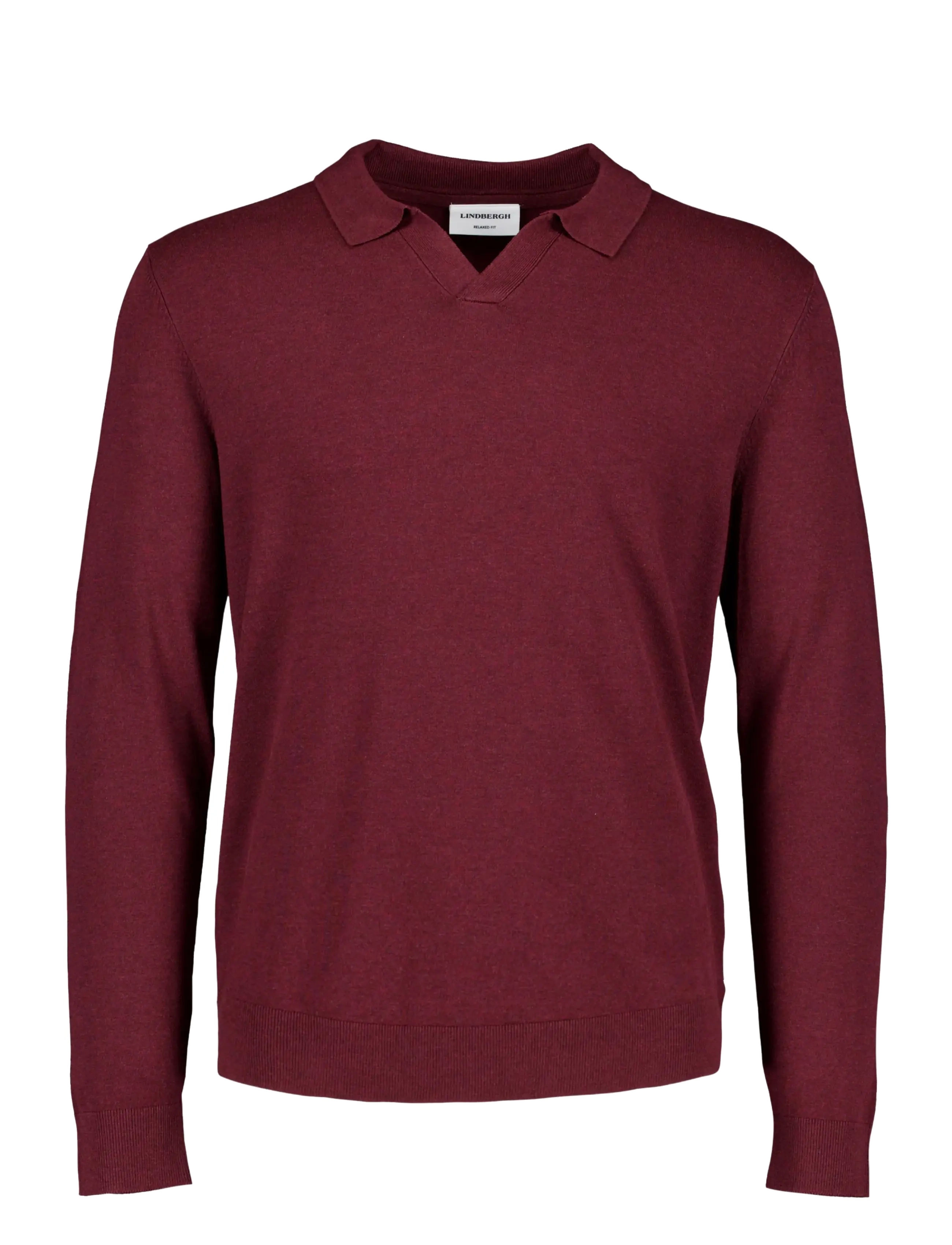 Lindbergh Soft viscose blend v-neck polo - Langärmelige Strick-Polohemden - DK CHERRY MEL / burgundy