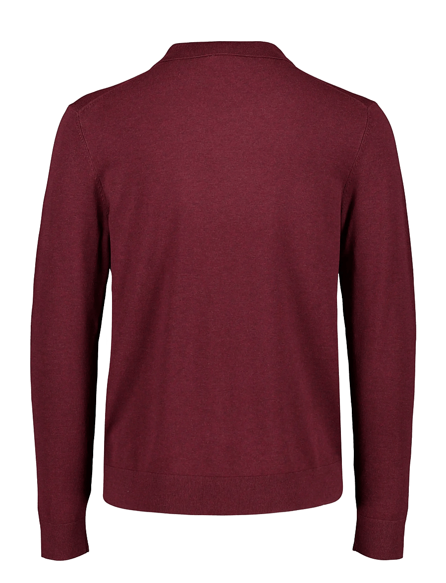 Lindbergh - Soft viscose blend v-neck polo - long-sleeved knitted polos - dk cherry mel - 1
