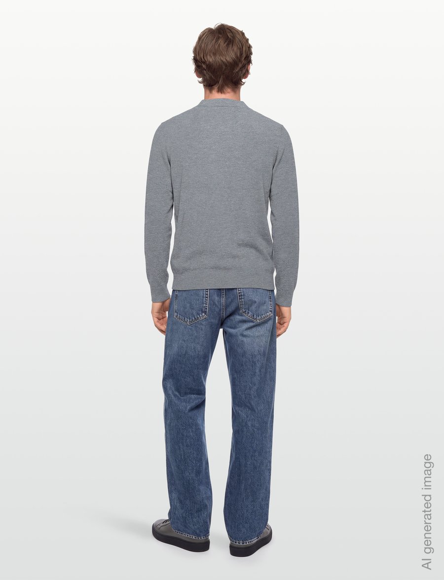 Lindbergh - Soft viscose blend v-neck polo - long-sleeved polos - grey mel - 4