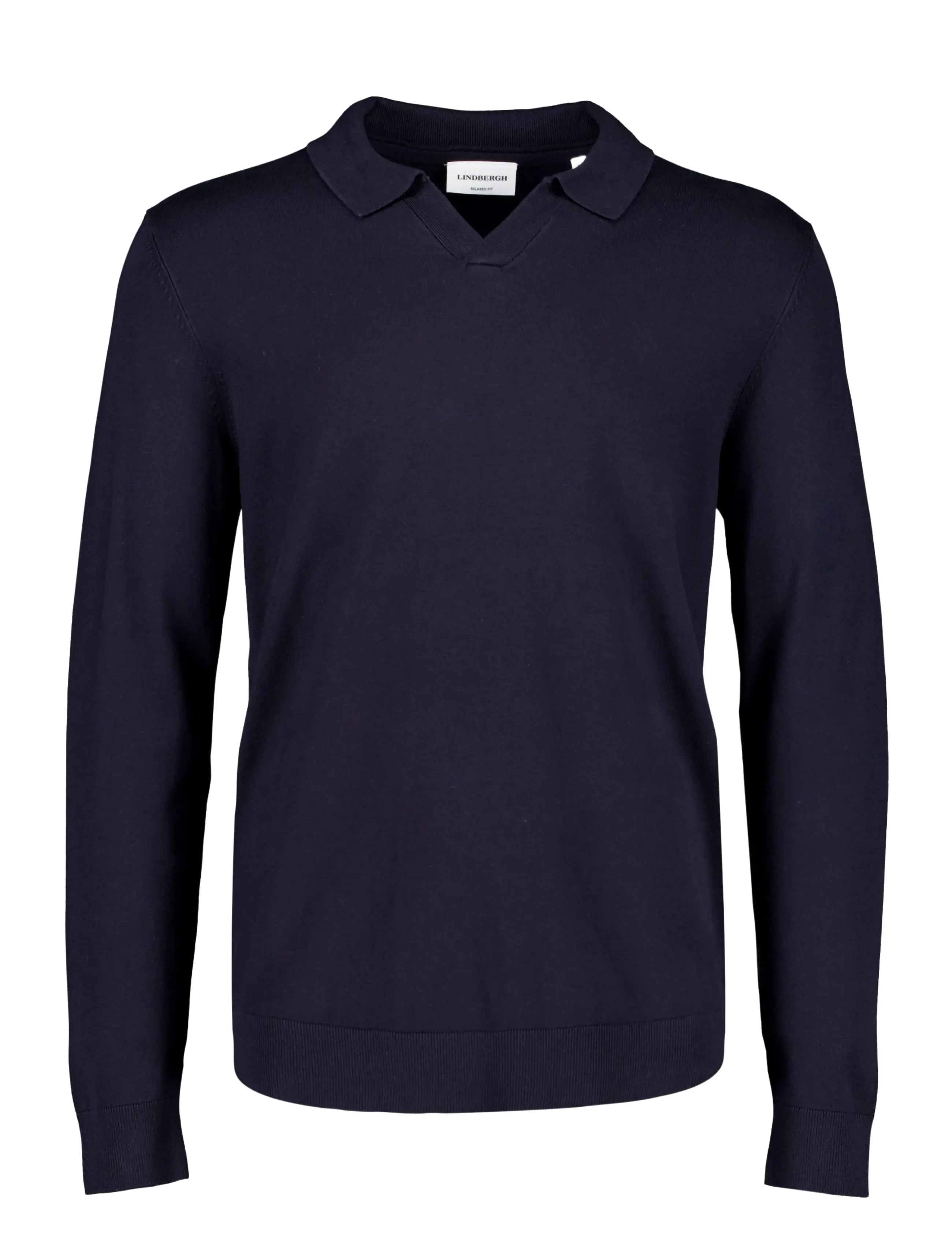 Lindbergh Soft viscose blend v-neck polo - Langärmelige Strick-Polohemden - NAVY BLUE / navy