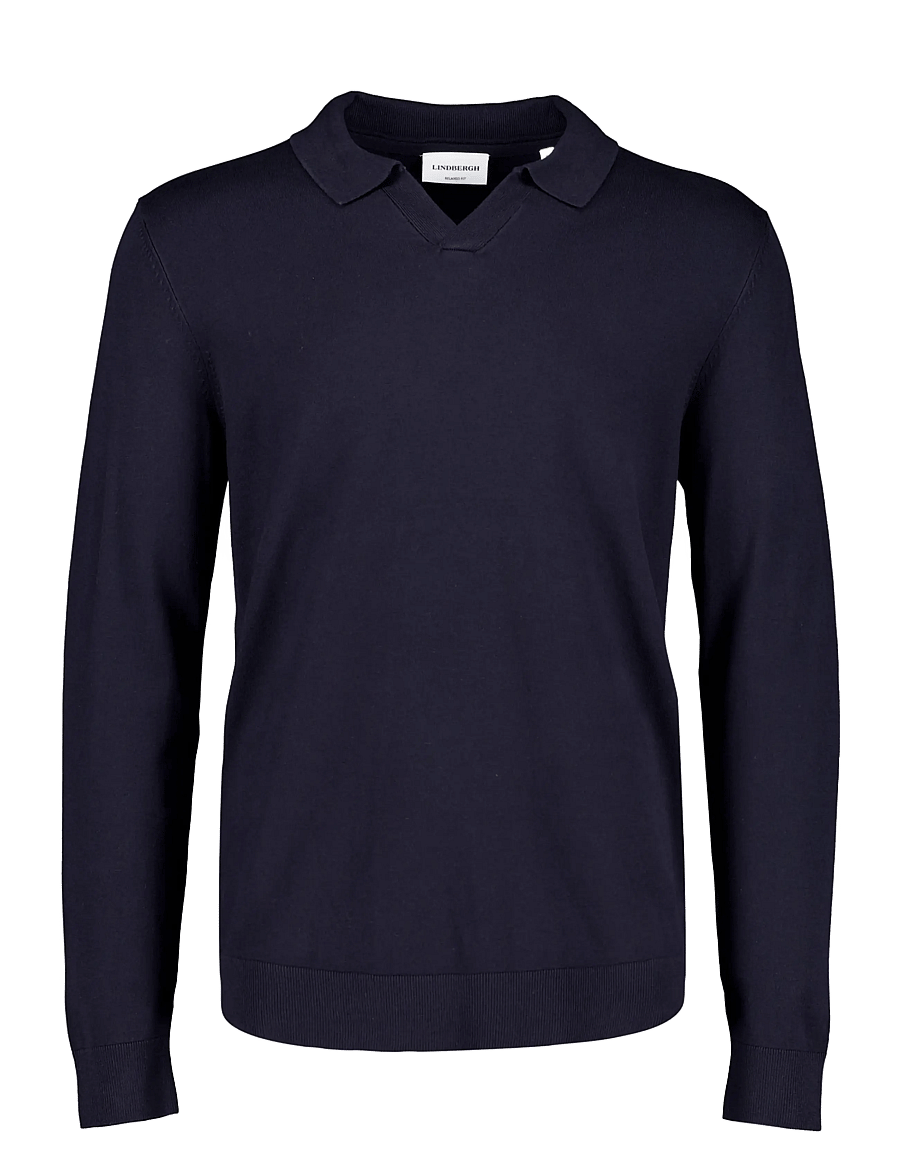 Lindbergh - Soft viscose blend v-neck polo - poloer i strik med lange ærmer - navy blue - 0