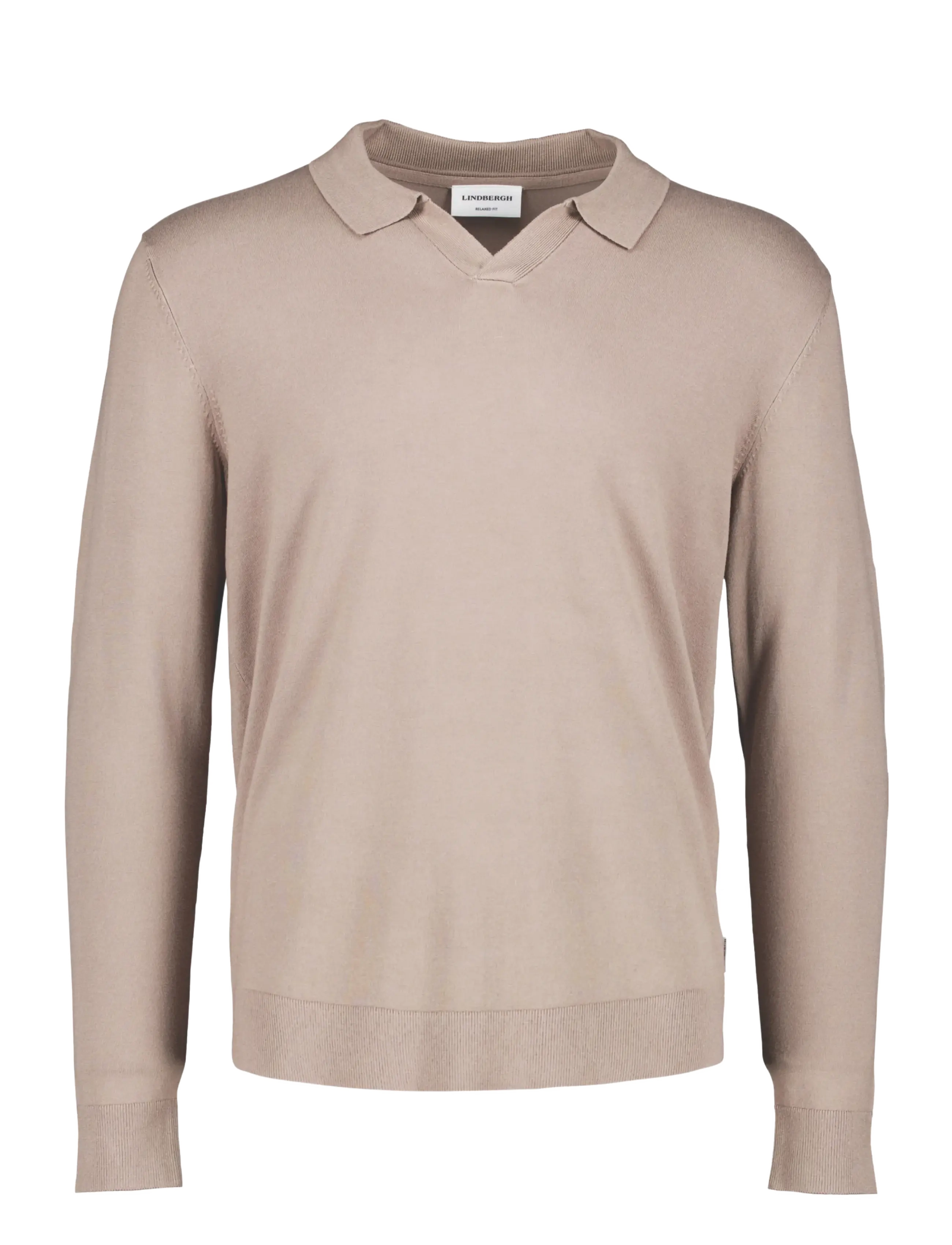 Lindbergh Soft viscose blend v-neck polo - Langärmelige Strick-Polohemden - STONE / beige