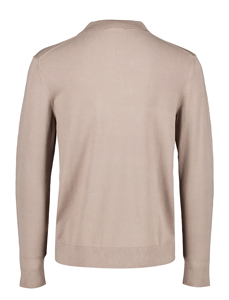 Lindbergh - Soft viscose blend v-neck polo - long-sleeved knitted polos - stone - 1
