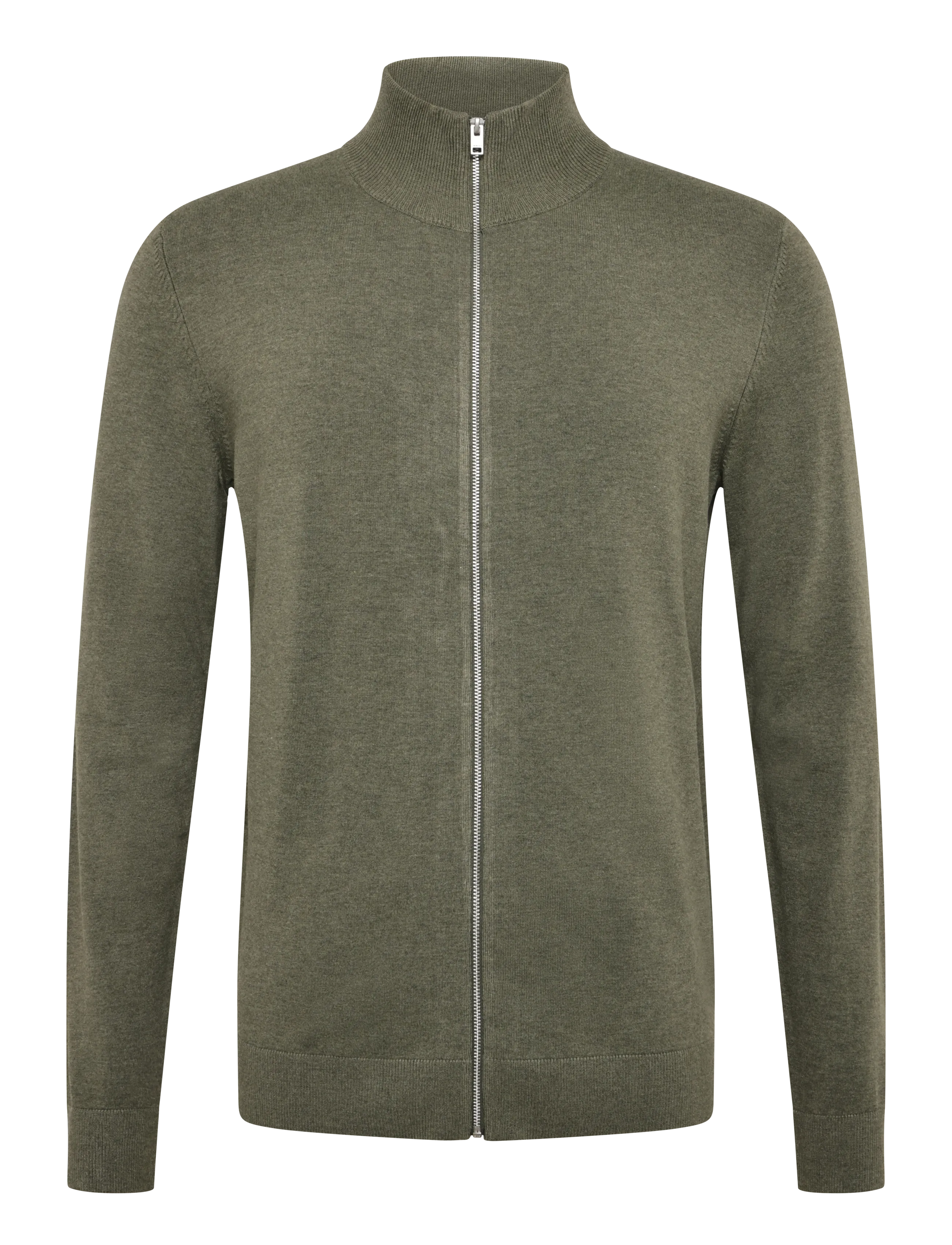 Lindbergh Soft viscose blend zip through card - Pullover mit durchgehendem Reißverschluss - ARMY MEL / khaki/green