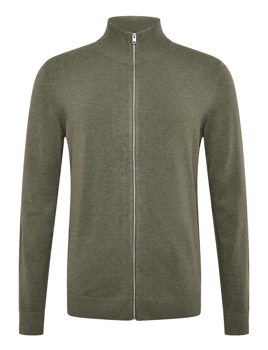 Lindbergh - Soft viscose blend zip through card - pullover mit durchgehendem reißverschluss - army mel - 0