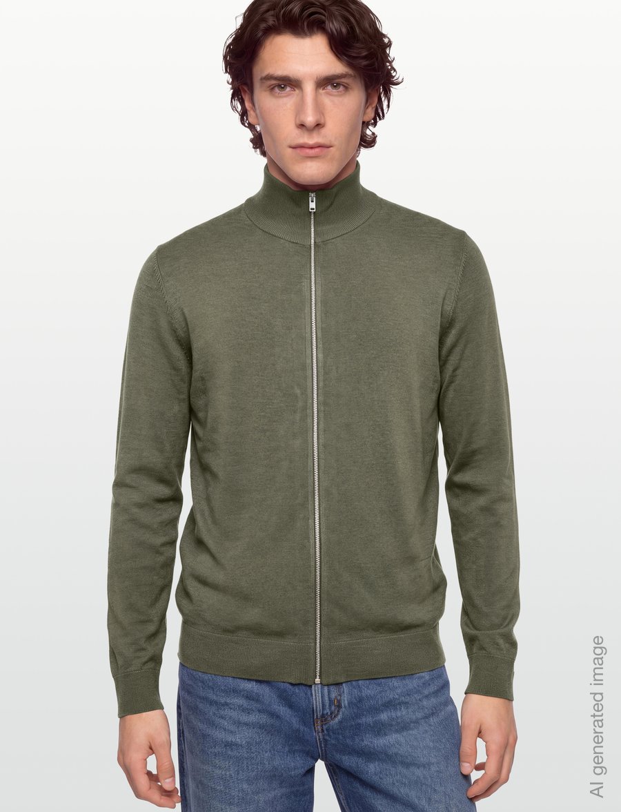 Lindbergh - Soft viscose blend zip through card - pullover mit durchgehendem reißverschluss - army mel - 3