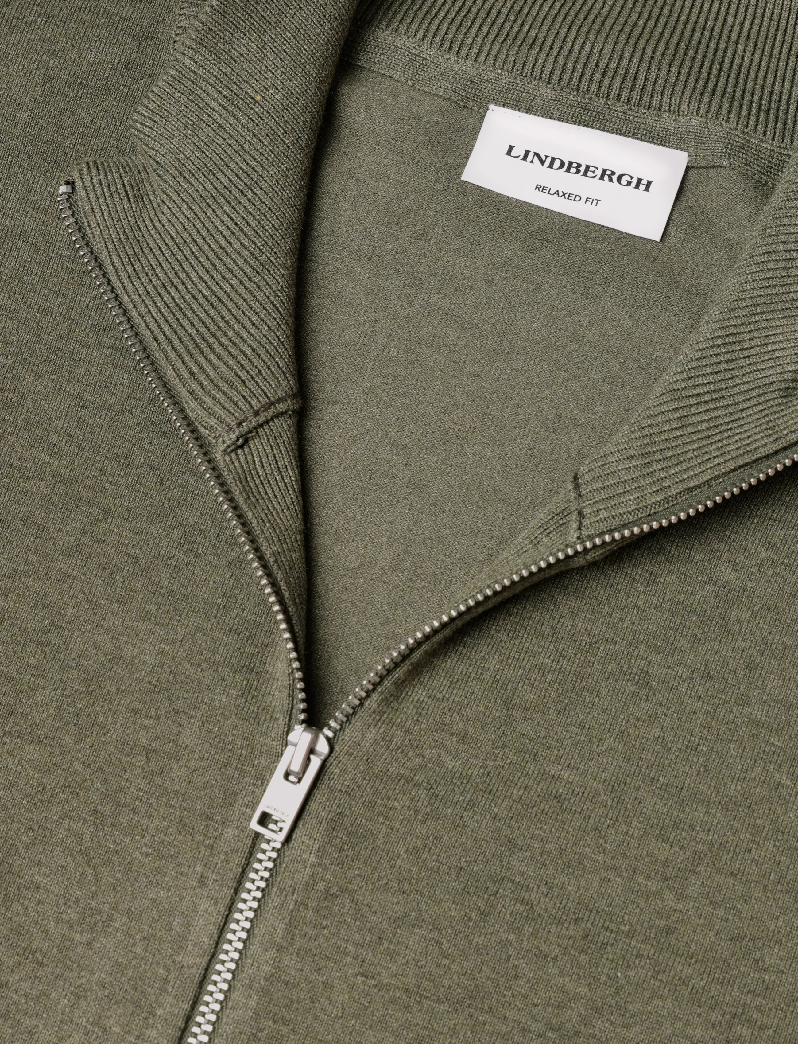 Lindbergh - Soft viscose blend zip through card - pullover mit durchgehendem reißverschluss - army mel - 2