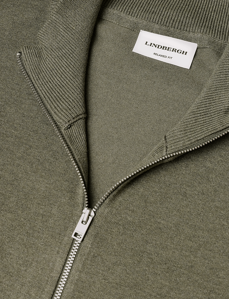 Lindbergh - Soft viscose blend zip through card - pullover mit durchgehendem reißverschluss - army mel - 2