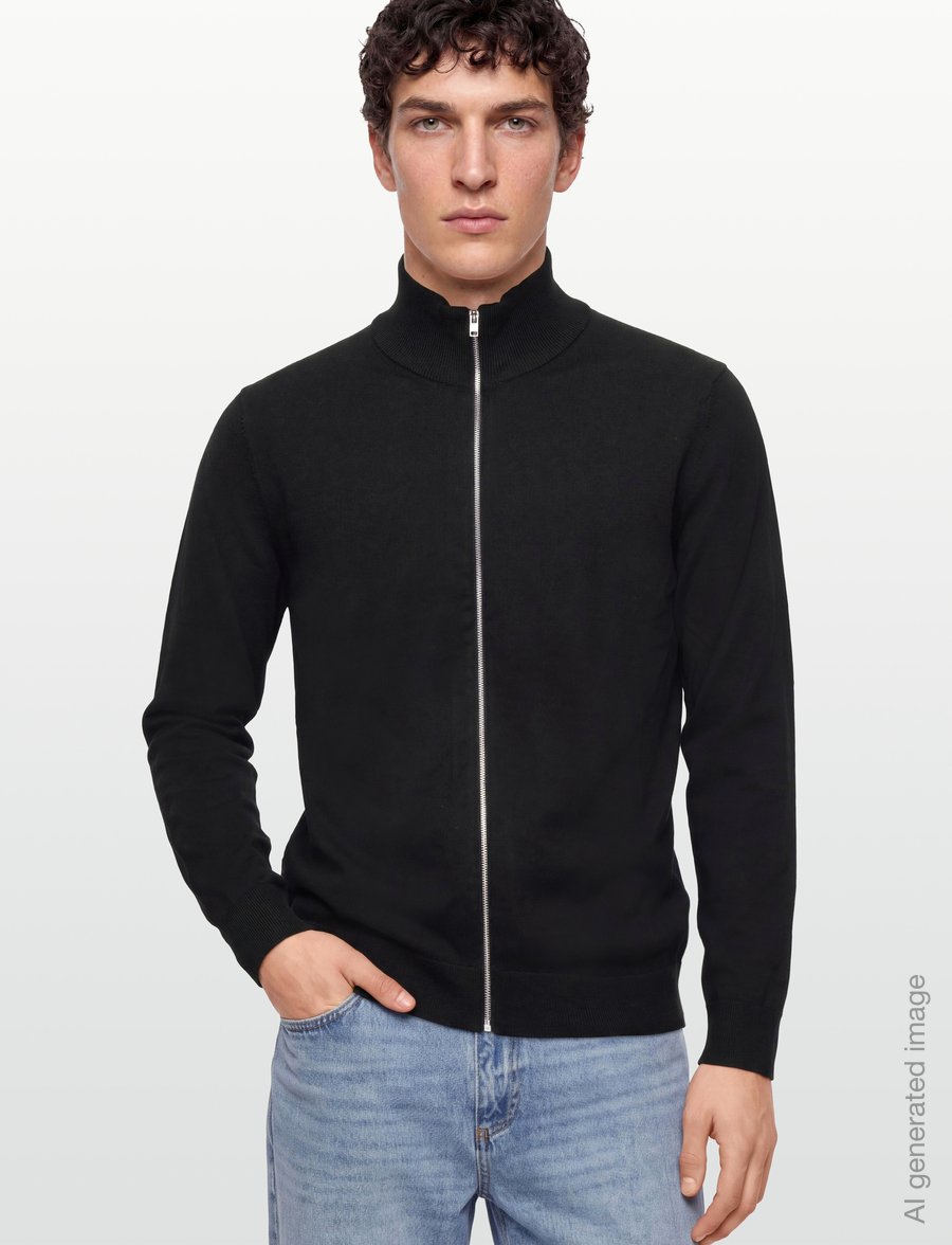 Lindbergh - Soft viscose blend zip through card - full zip tröjor - black - 3
