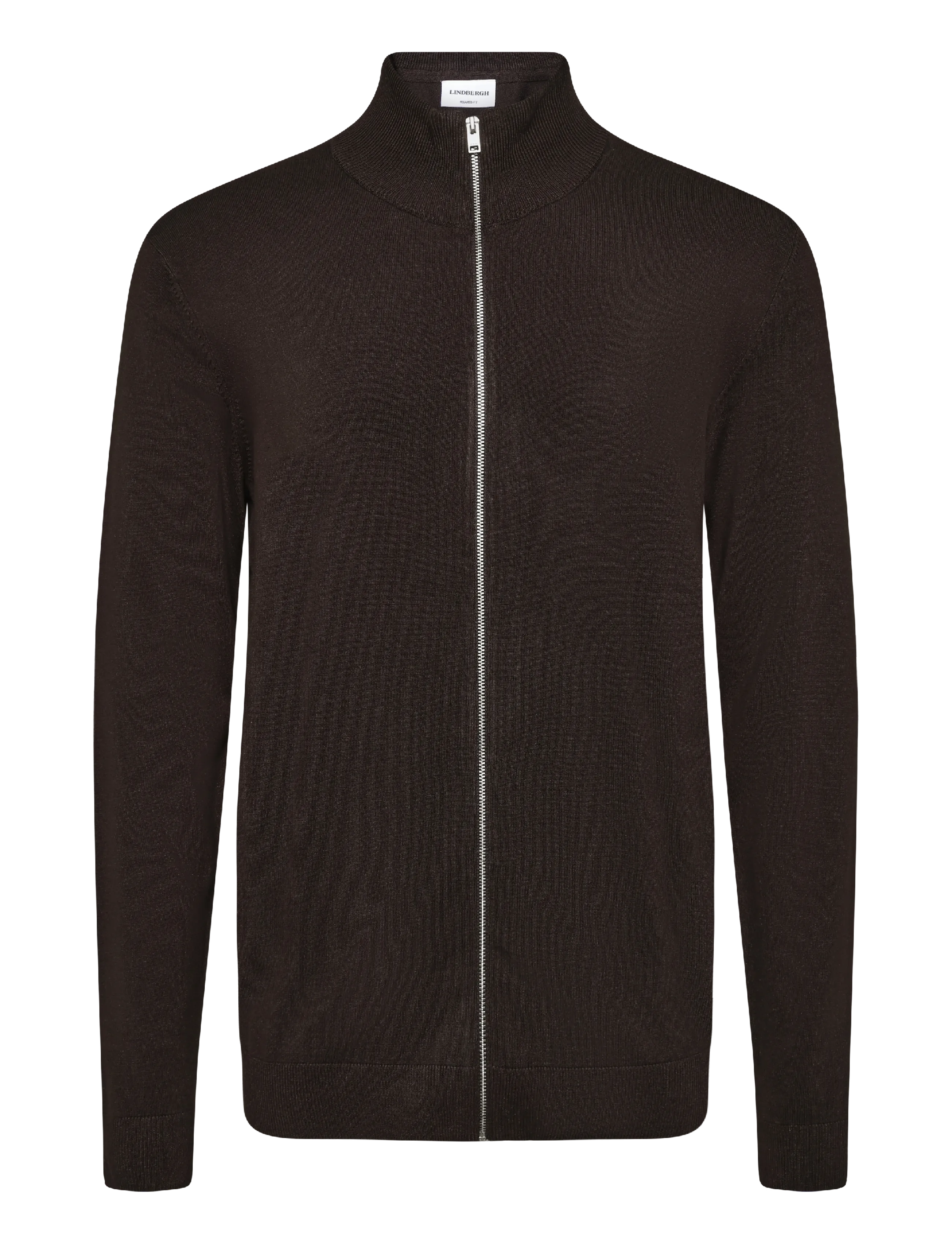 Lindbergh Soft viscose blend zip through card - Pullover mit durchgehendem Reißverschluss - DK BROWN / brown
