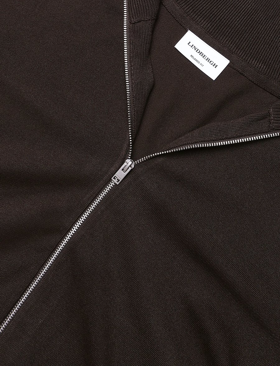 Lindbergh - Soft viscose blend zip through card - pullover mit durchgehendem reißverschluss - dk brown - 2