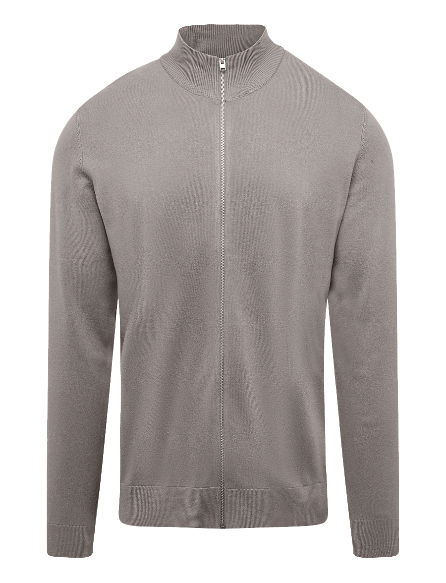 Lindbergh - Soft viscose blend zip through card - pullover mit durchgehendem reißverschluss - stone - 0