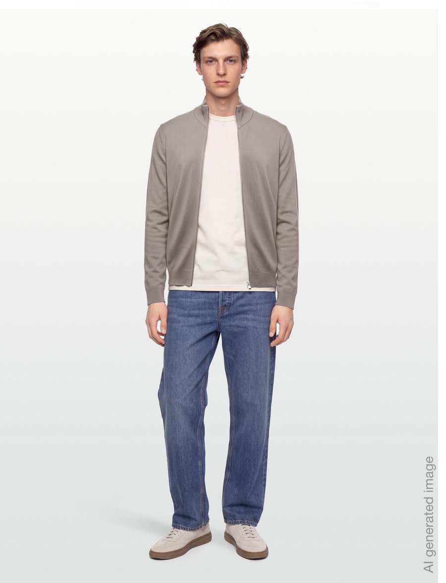Lindbergh - Soft viscose blend zip through card - pullover mit durchgehendem reißverschluss - stone - 0