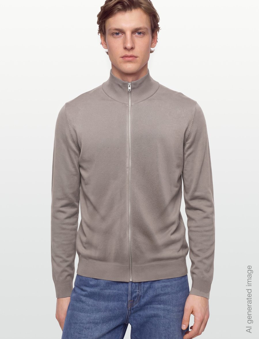 Lindbergh - Soft viscose blend zip through card - pullover mit durchgehendem reißverschluss - stone - 3