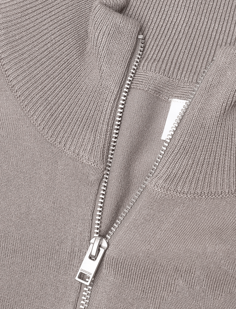 Lindbergh - Soft viscose blend zip through card - pullover mit durchgehendem reißverschluss - stone - 2