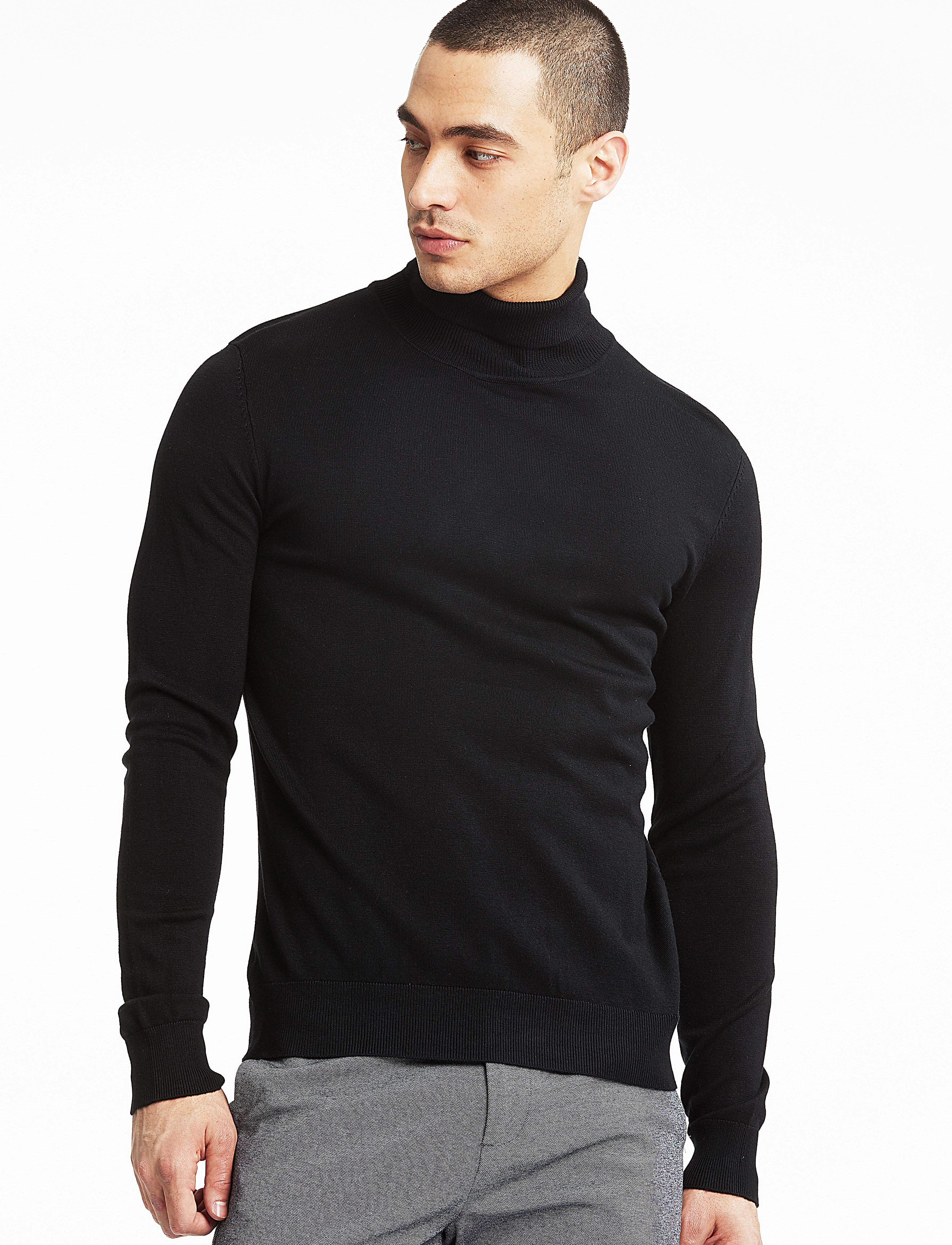 Lindbergh Ecovero L/S Roll Neck Knit, S, Black, Strik > Rullekraves, Herre