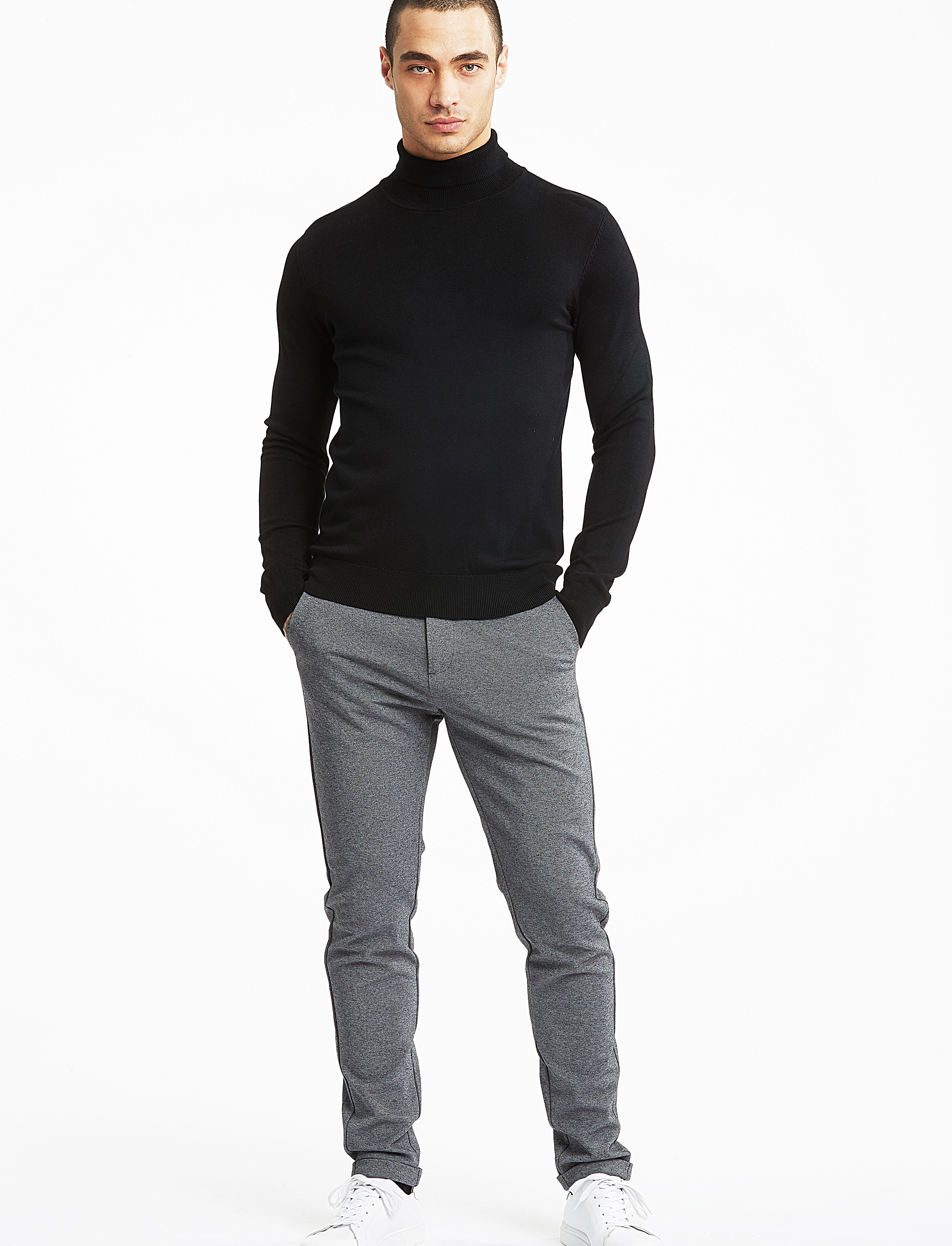 Lindbergh - Mélange roll neck knit - rúllukragapeysur - black - 4