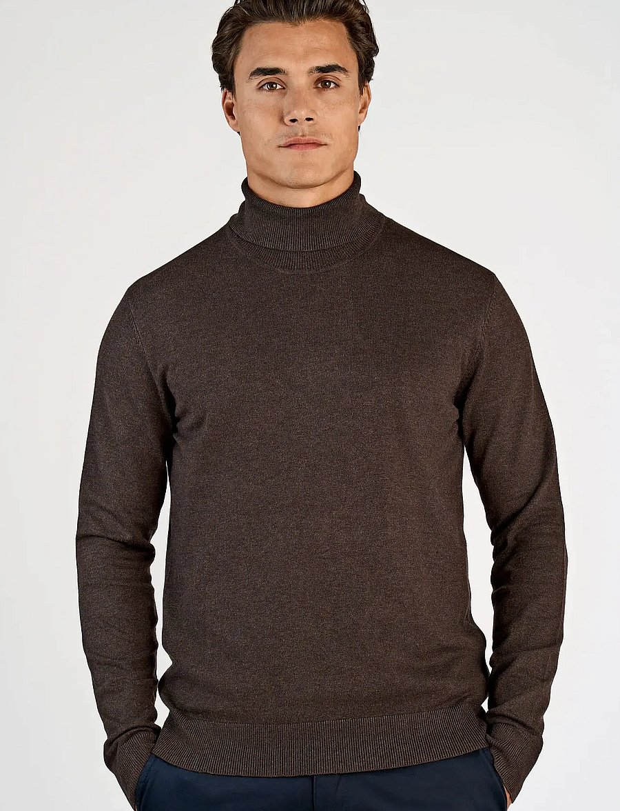 Lindbergh - Mélange roll neck knit - rollkragen - dk brown mel - 0