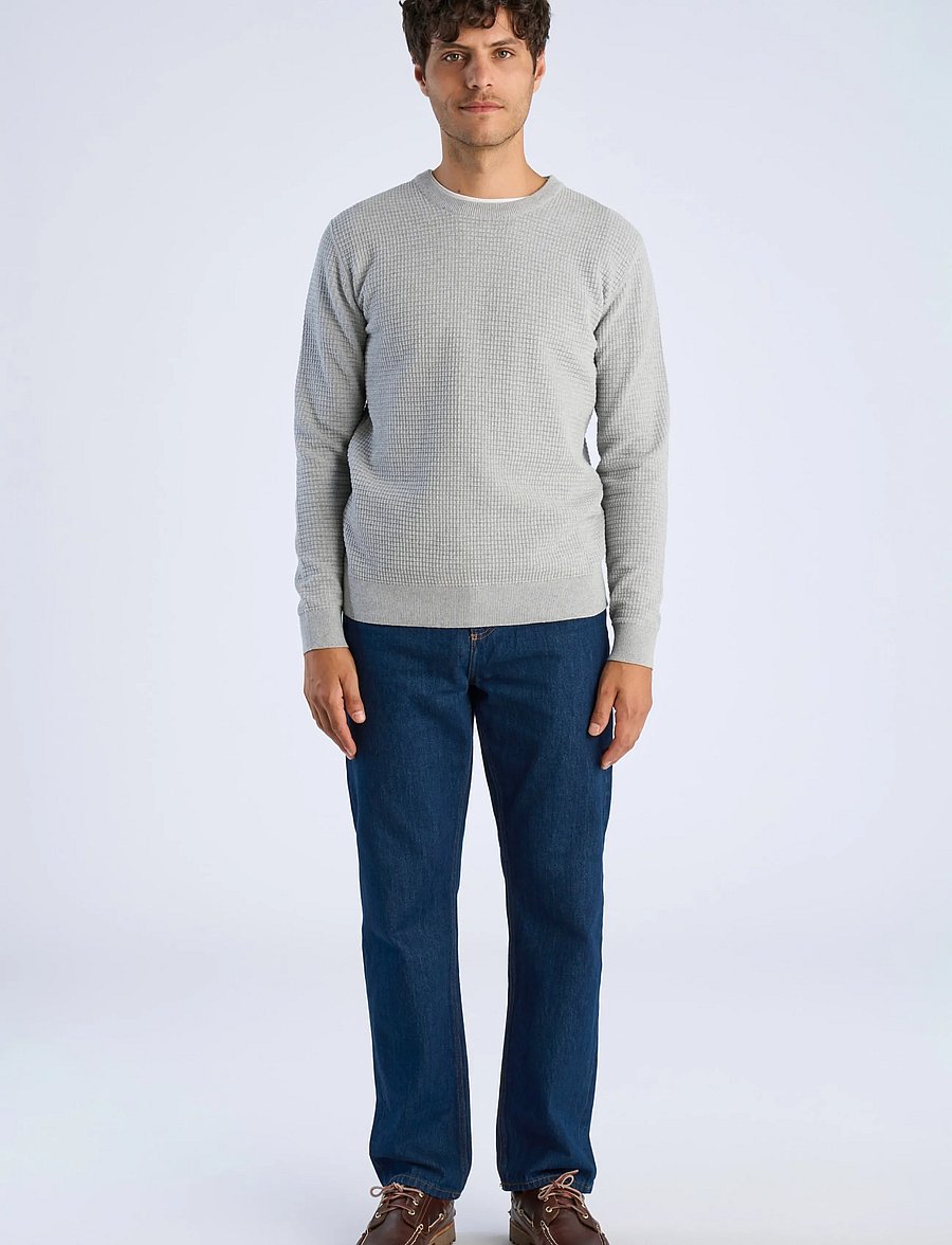 Lindbergh - Structure o-neck knit L/S - rund hals - grey mel - 0