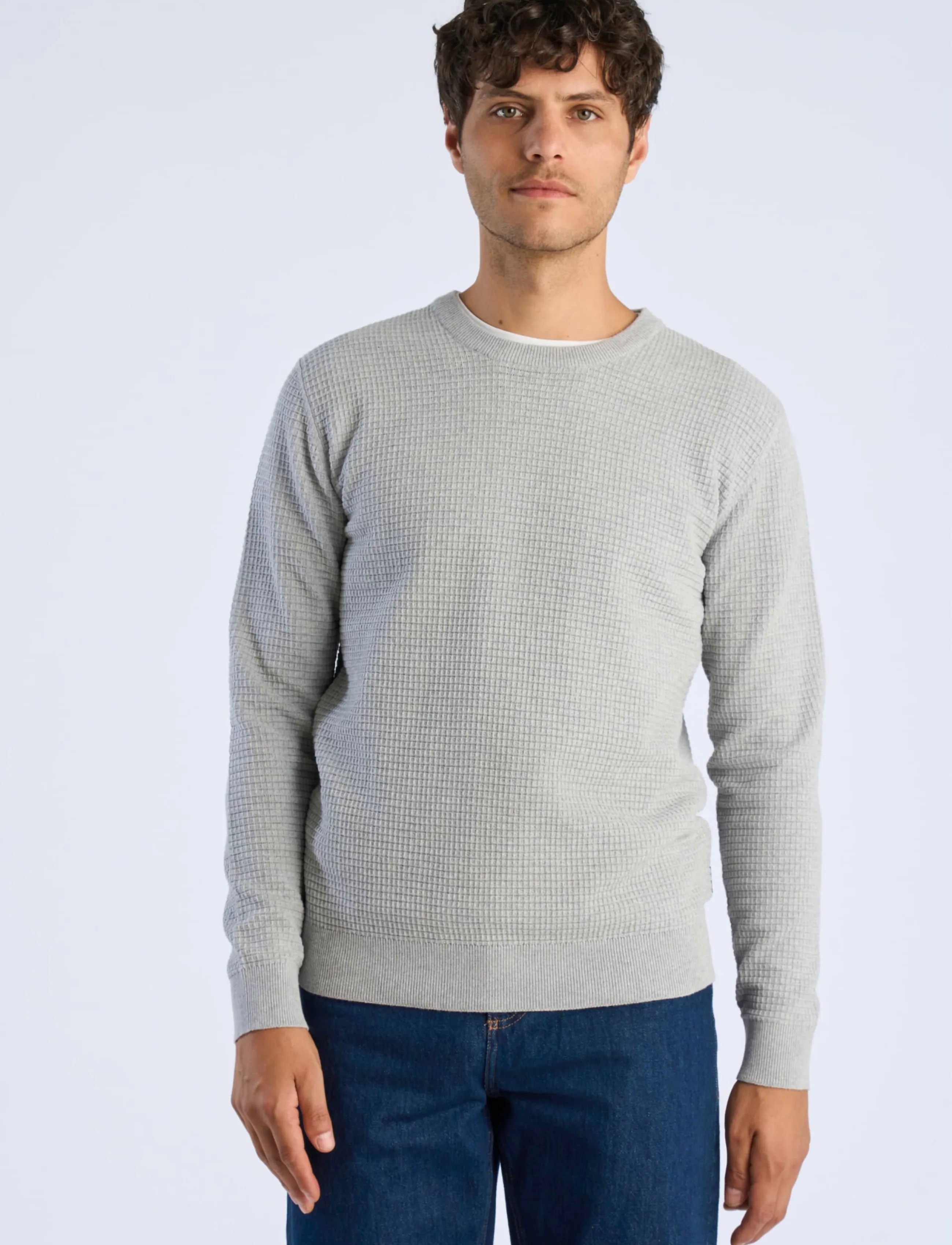 Lindbergh - Structure o-neck knit L/S - rund hals - grey mel - 3