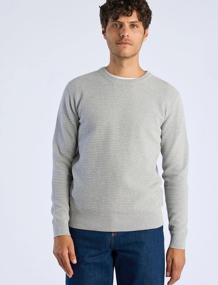 Lindbergh - Structure o-neck knit L/S - rund hals - grey mel - 3