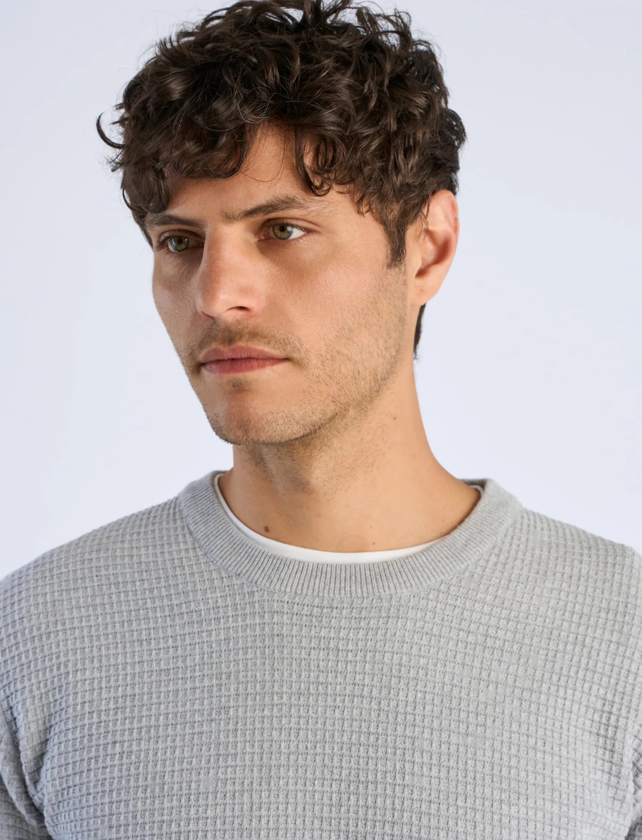 Lindbergh - Structure o-neck knit L/S - rund hals - grey mel - 5