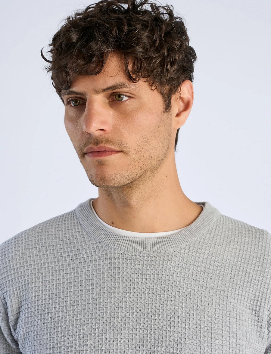 Lindbergh - Structure o-neck knit L/S - rund hals - grey mel - 5