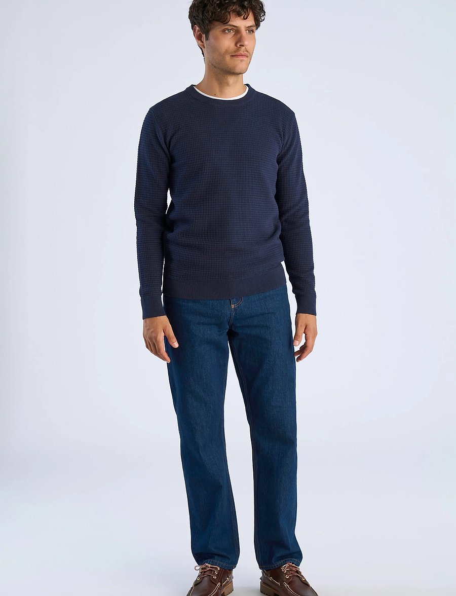 Lindbergh - Structure o-neck knit L/S - rund hals - navy - 0