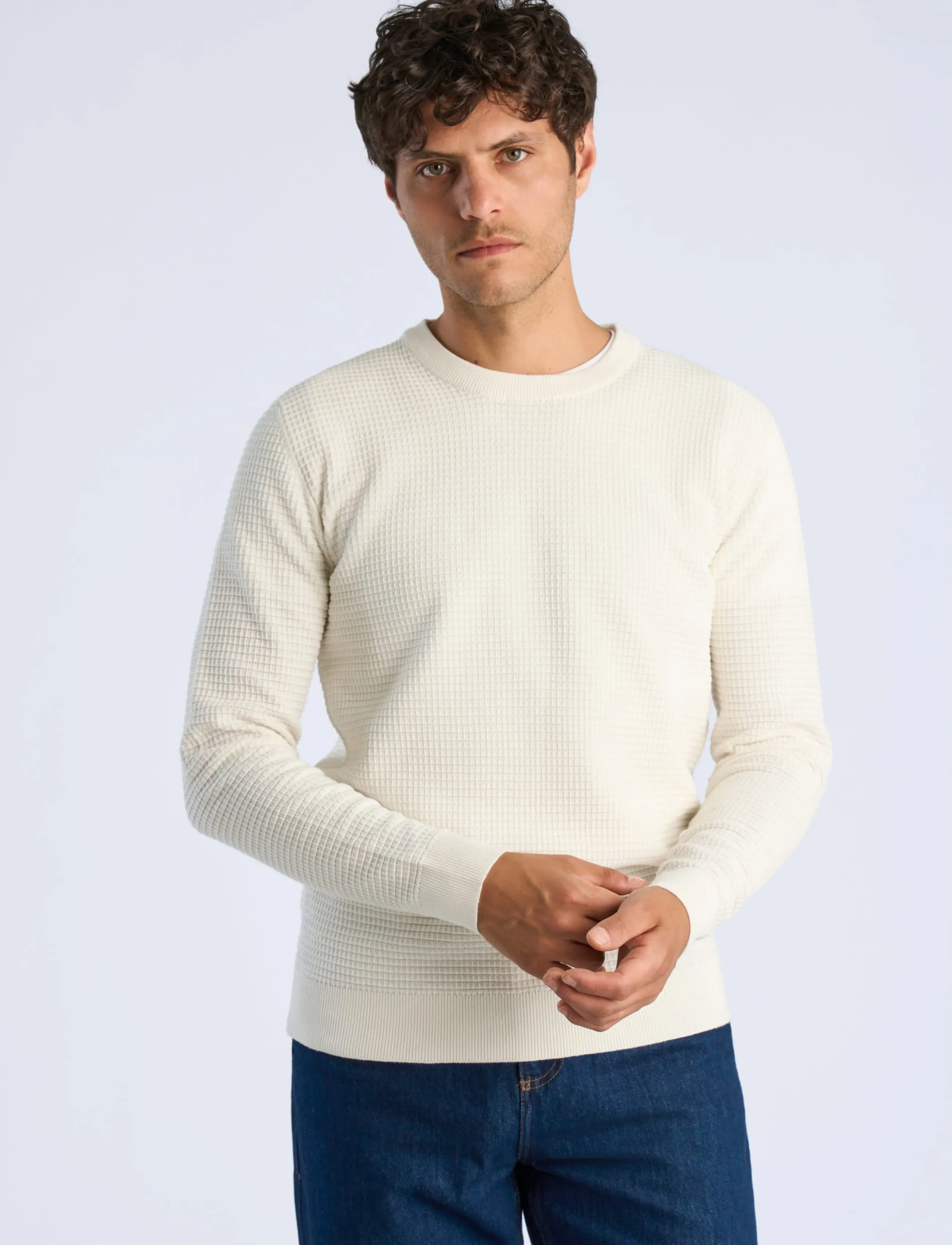 Lindbergh - Structure o-neck knit L/S - off white - 3