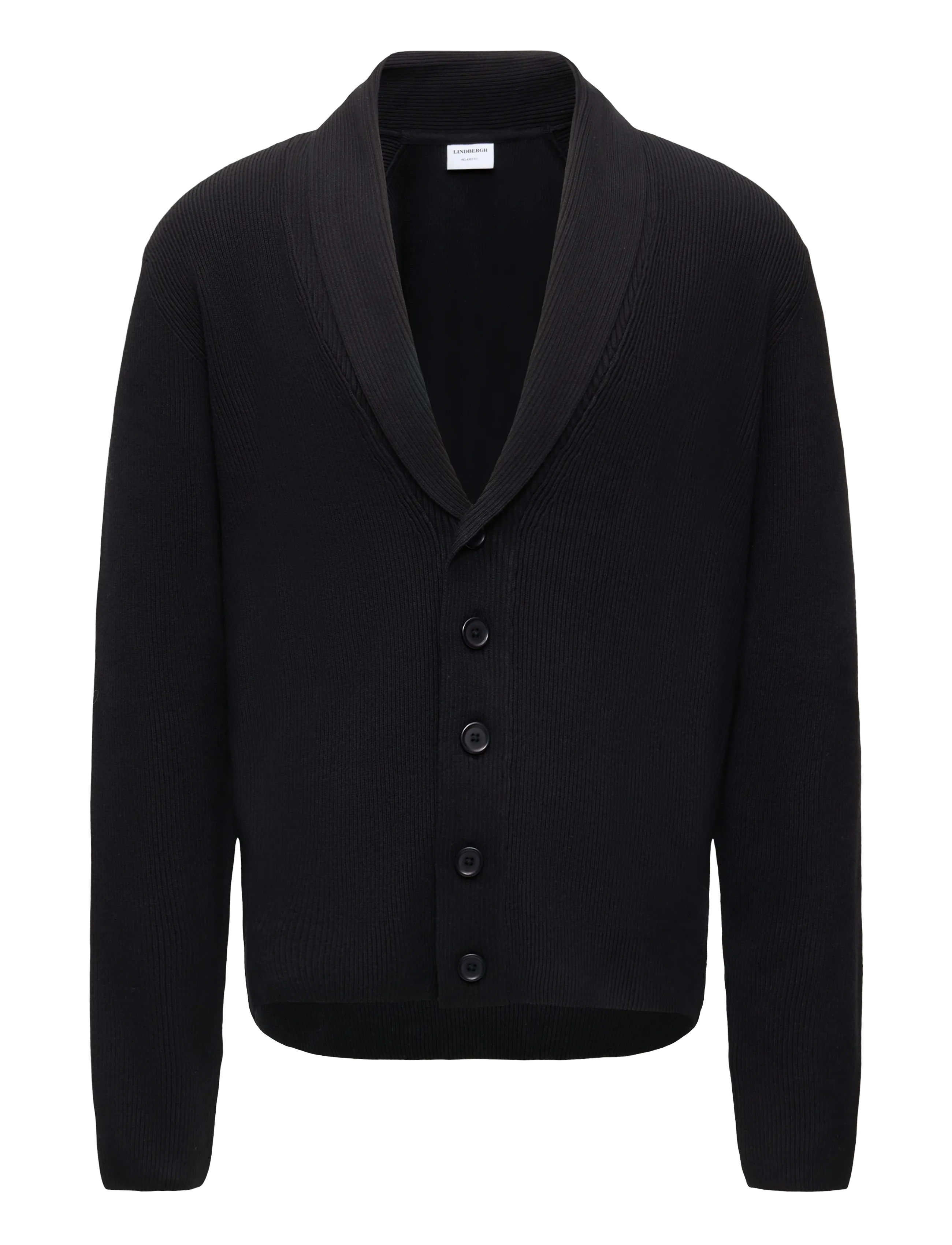Lindbergh Rib shawl collar cardigan - Kollektioner - BLACK / black