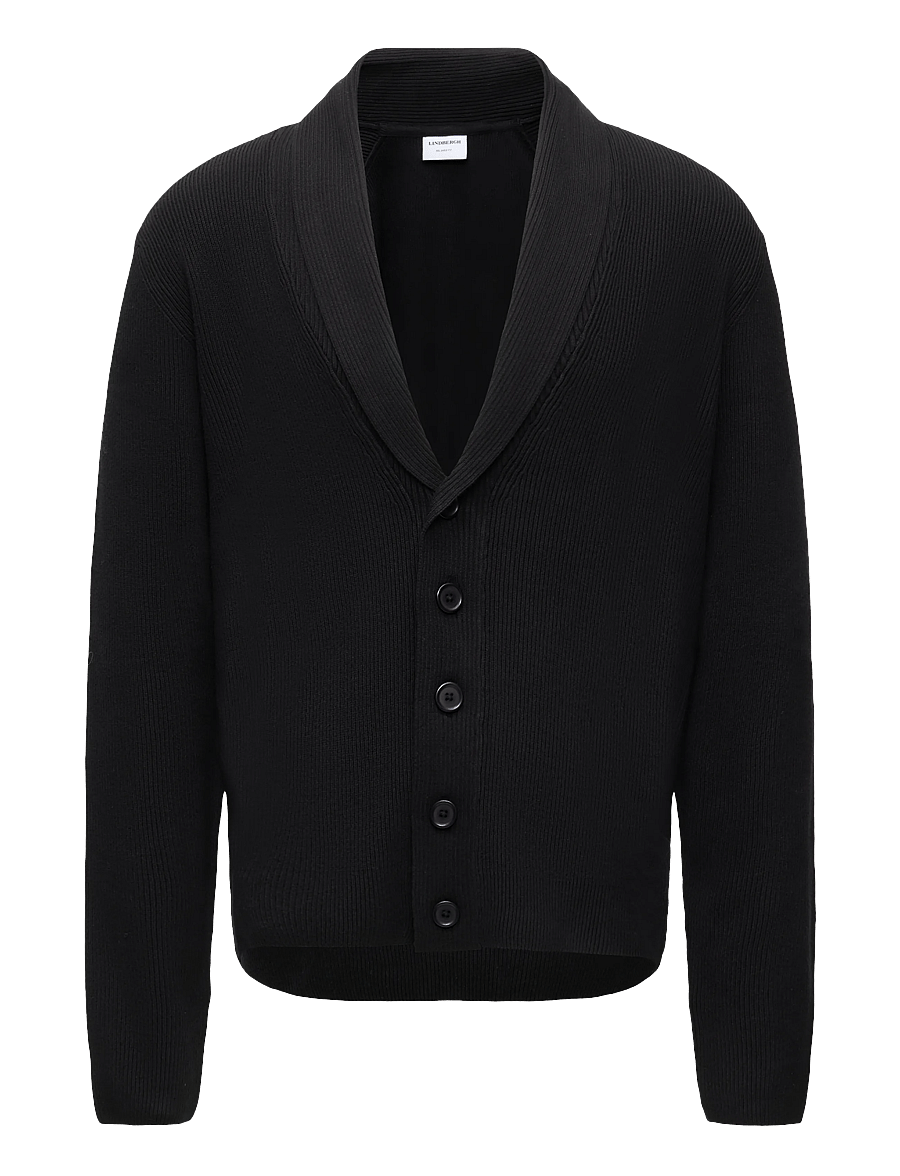 Lindbergh - Rib shawl collar cardigan - cardigans - black - 0