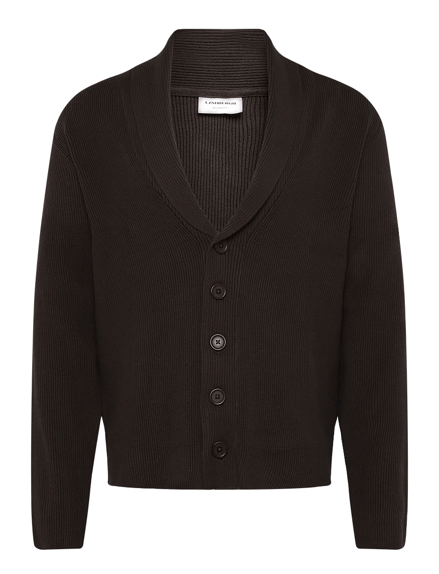 Lindbergh - Rib shawl collar cardigan - strickjacken - dk brown - 0
