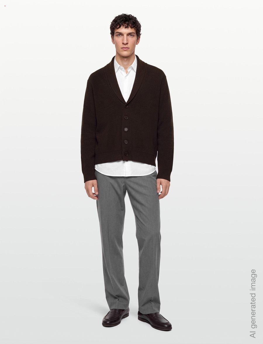 Lindbergh - Rib shawl collar cardigan - kardiganai - dk brown - 0