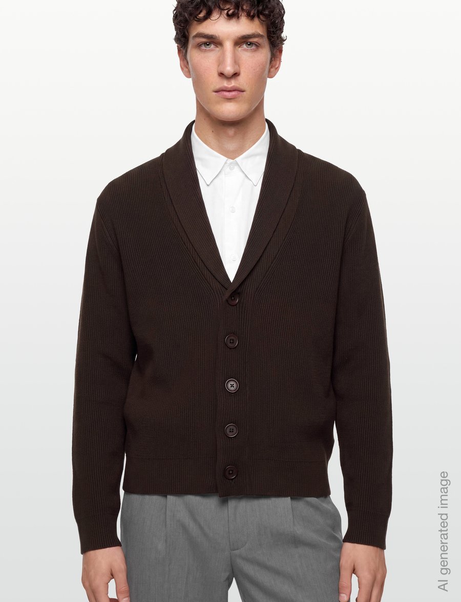 Lindbergh - Rib shawl collar cardigan - kardiganai - dk brown - 3
