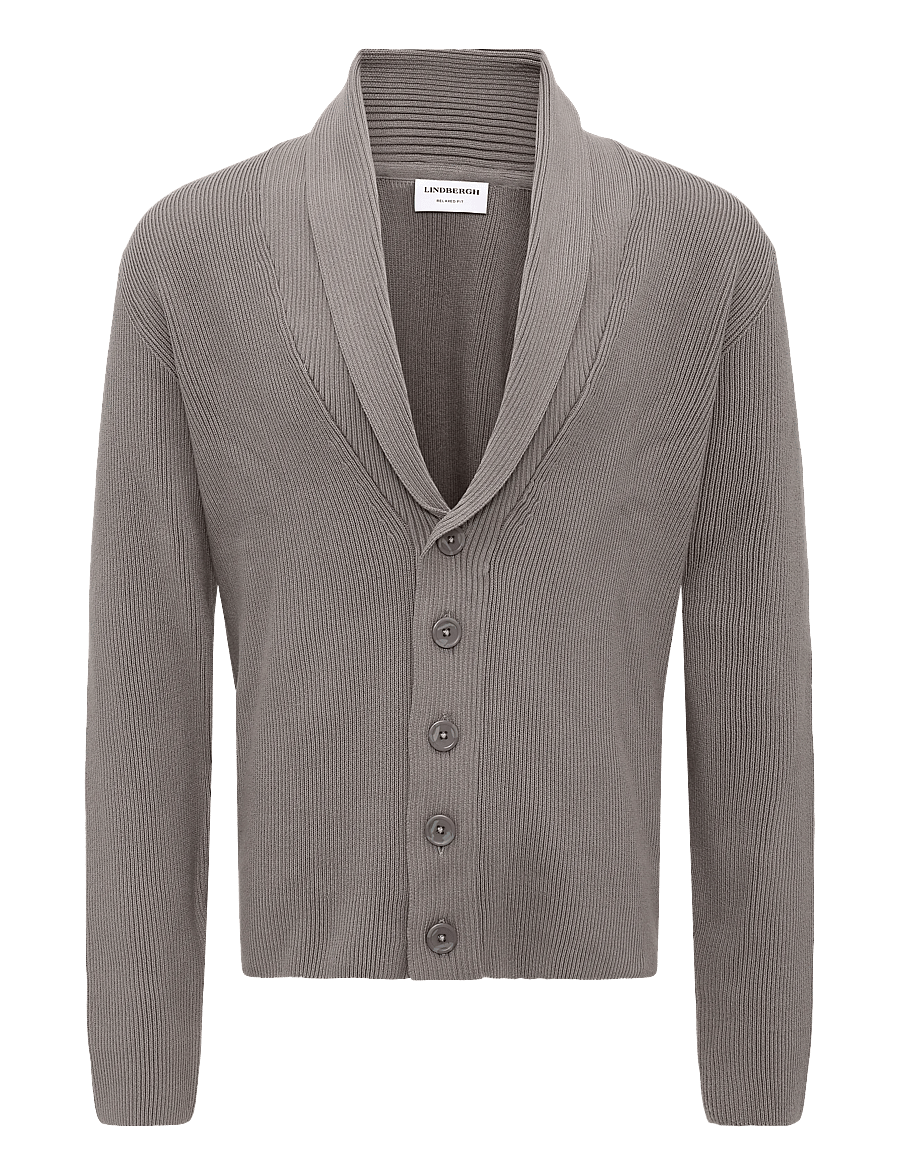 Lindbergh - Rib shawl collar cardigan - cardigans - grey stone - 0