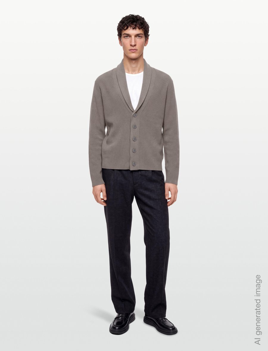 Lindbergh - Rib shawl collar cardigan - strickjacken - grey stone - 0