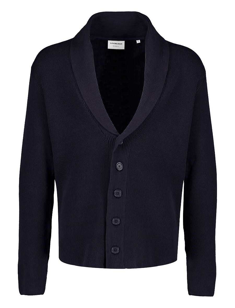 Lindbergh - Rib shawl collar cardigan - navy - 0