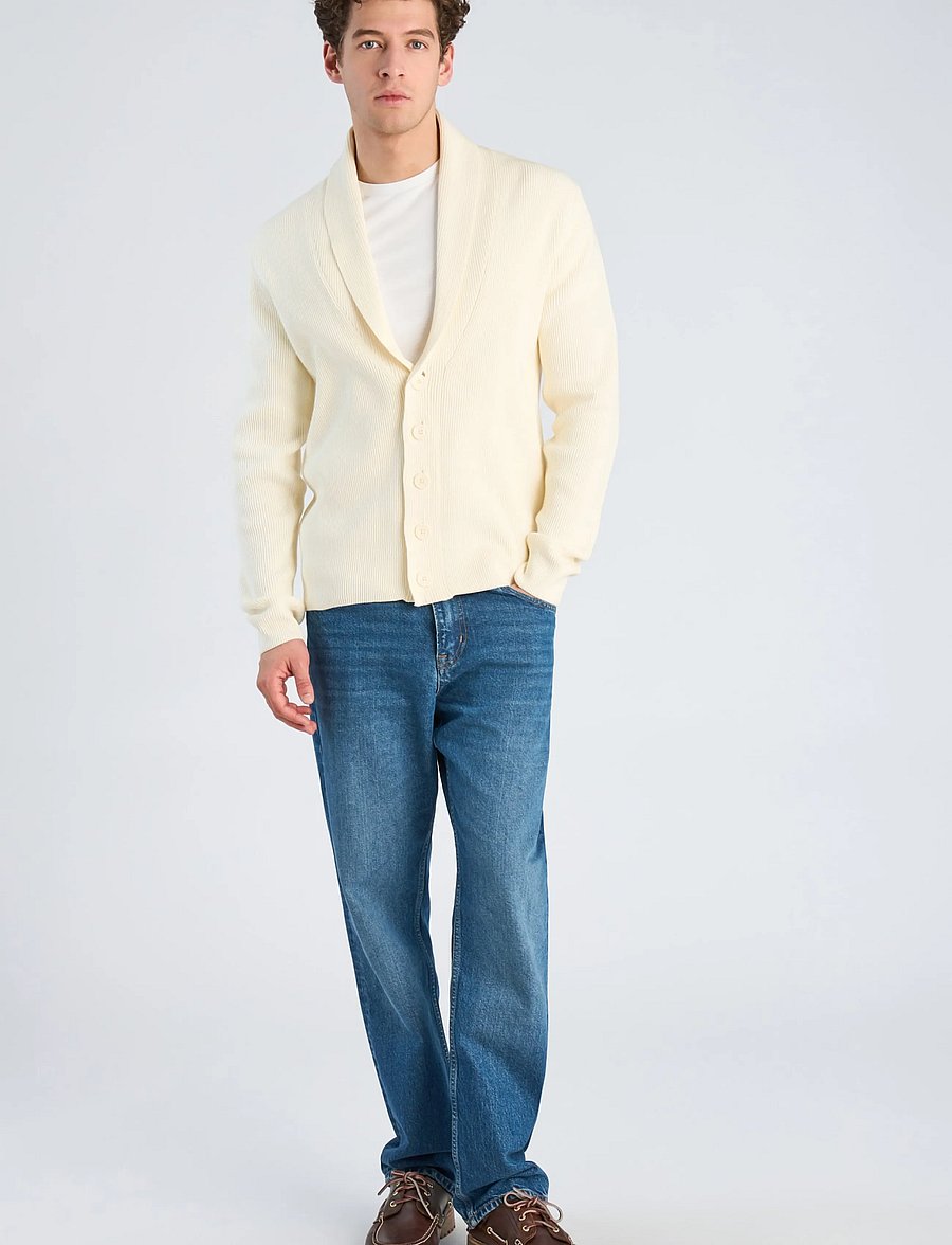 Lindbergh - Rib shawl collar cardigan - pearl white - 0