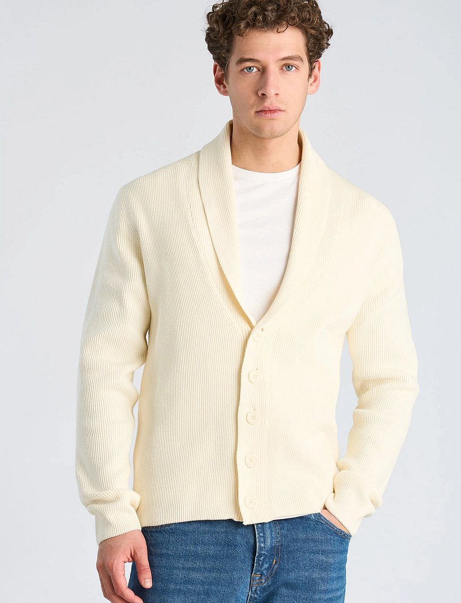 Lindbergh - Rib shawl collar cardigan - pearl white - 3