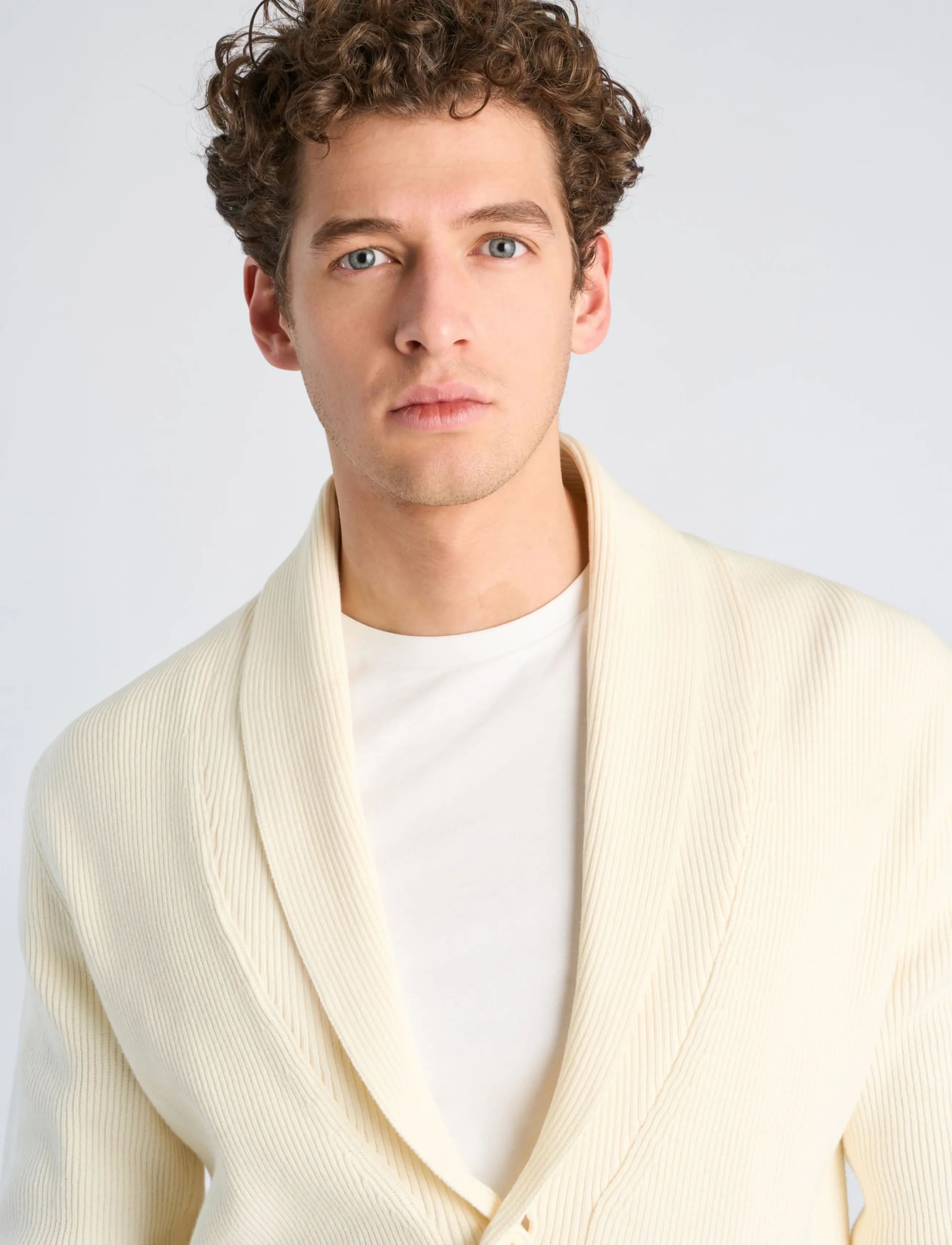 Lindbergh - Rib shawl collar cardigan - pearl white - 5