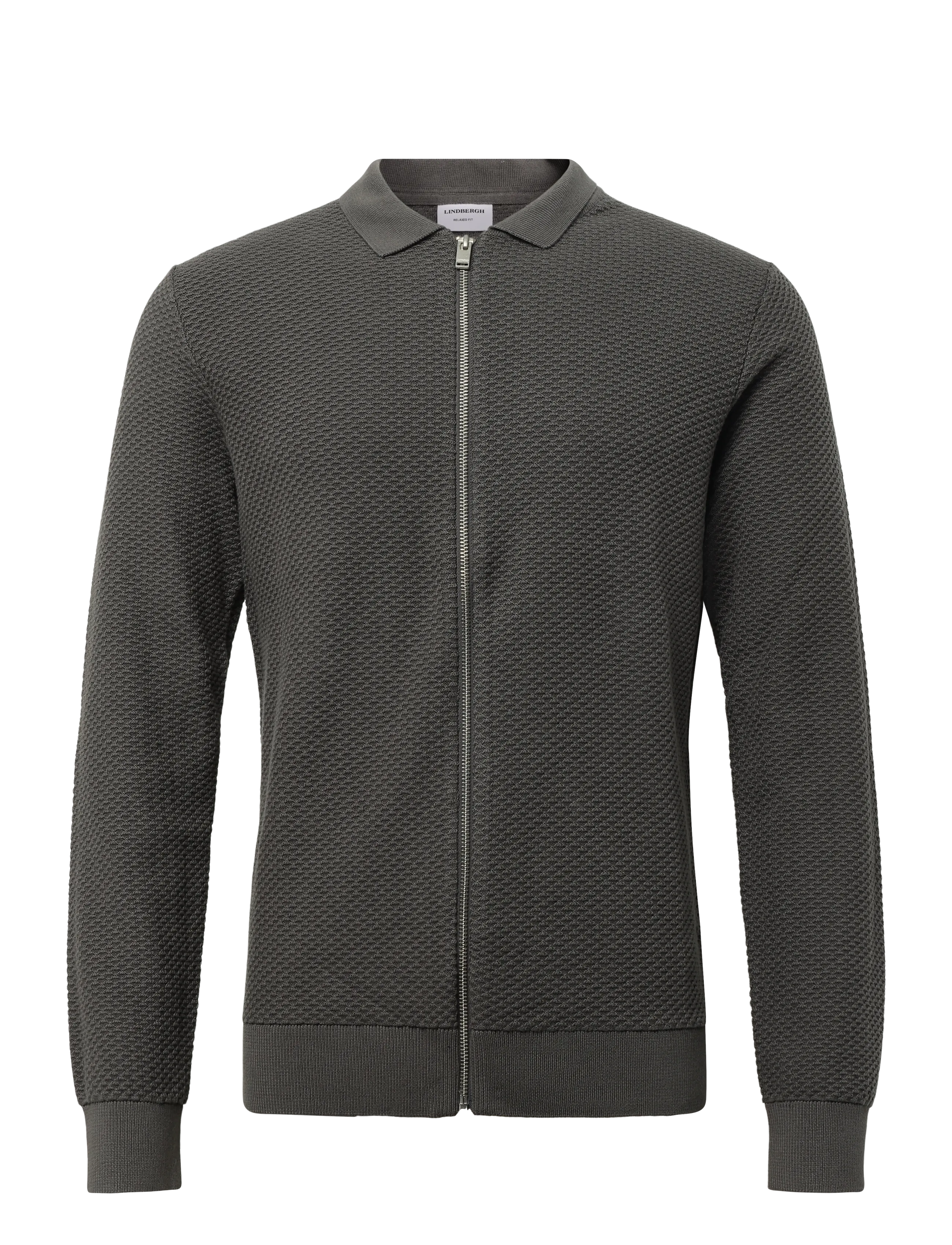 Lindbergh Structure L/S polo zip cardigan - Lindbergh - DK GREY / grey