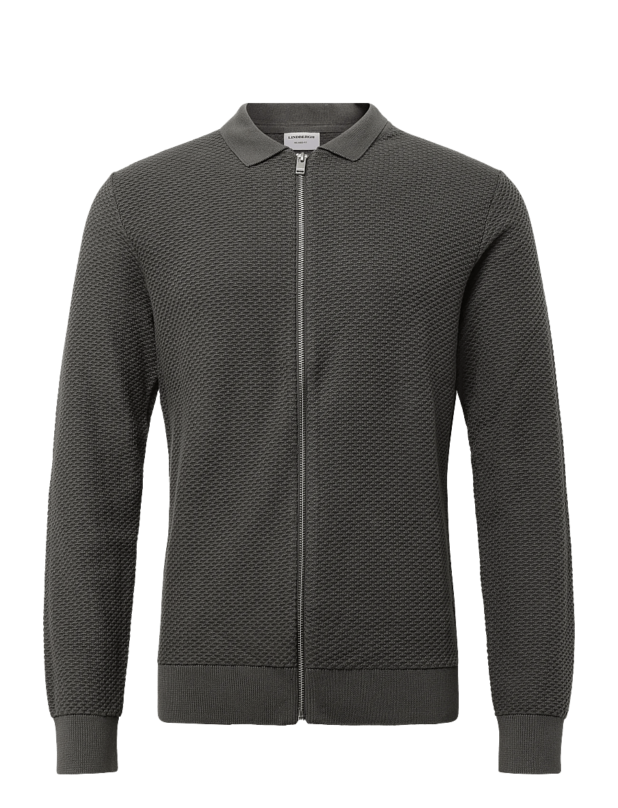 Lindbergh - Structure L/S polo zip cardigan - pikkade varrukatega kootud polod - dk grey - 0